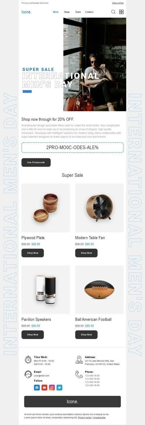International Men's Day Email Template «Icone» for Furniture, Interior & DIY industry