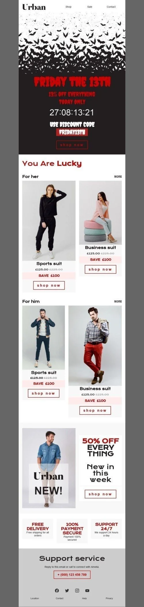 Friday the 13th Email Template «You are lucky» for Fashion industry