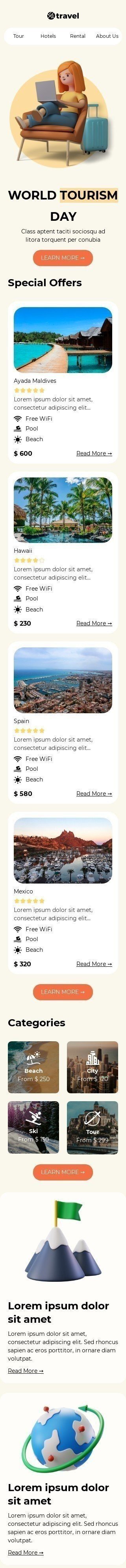 Шаблон письма к празднику Всемирный день туризма «Выше облаков» для индустрии «Туризм» мобильный вид