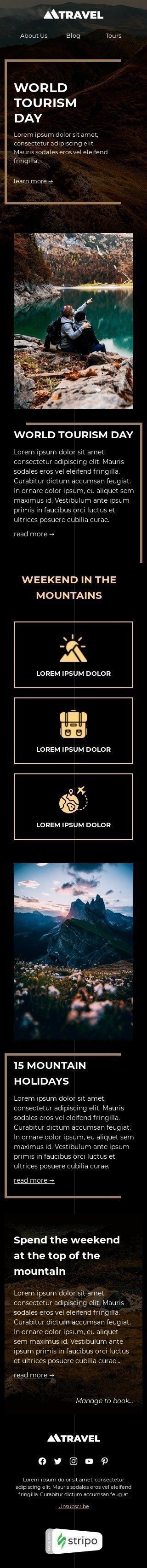 Modello Email Giornata mondiale del turismo «Strada per le montagne» per il settore industriale di Turismo Visualizzazione mobile