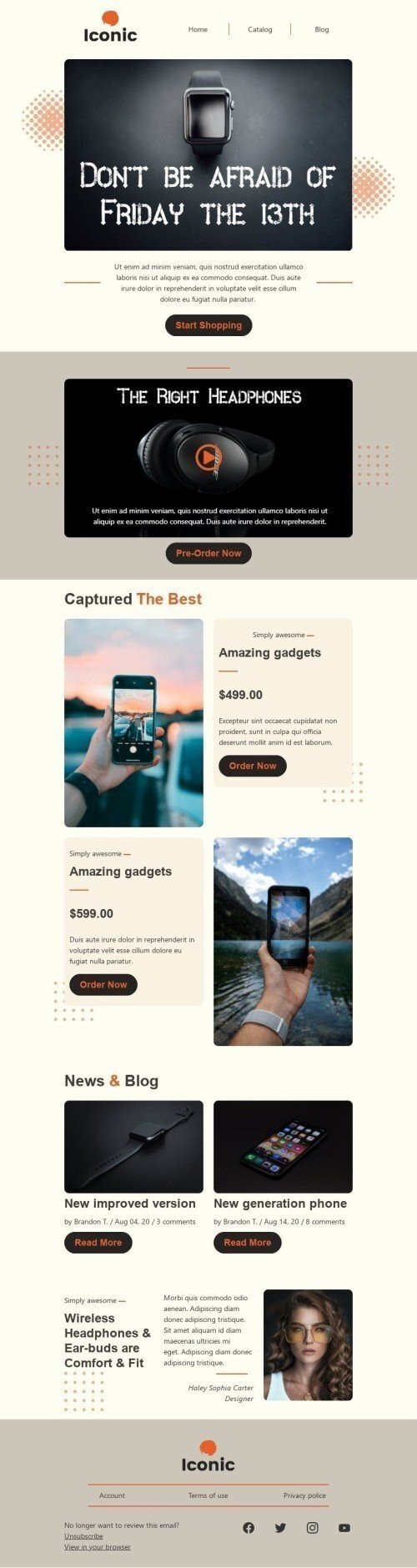 Plantilla de correo electrónico «Capturada la mejor» de Viernes 13 para la industria de Gadget Vista de escritorio