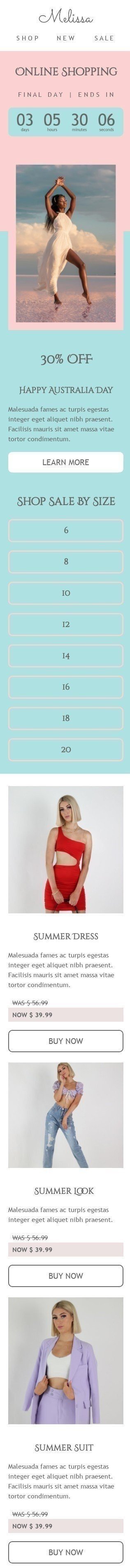 Modèle de courrier électronique Jour de l'Australie «En toute simplicité» pour le secteur Mode Affichage mobile