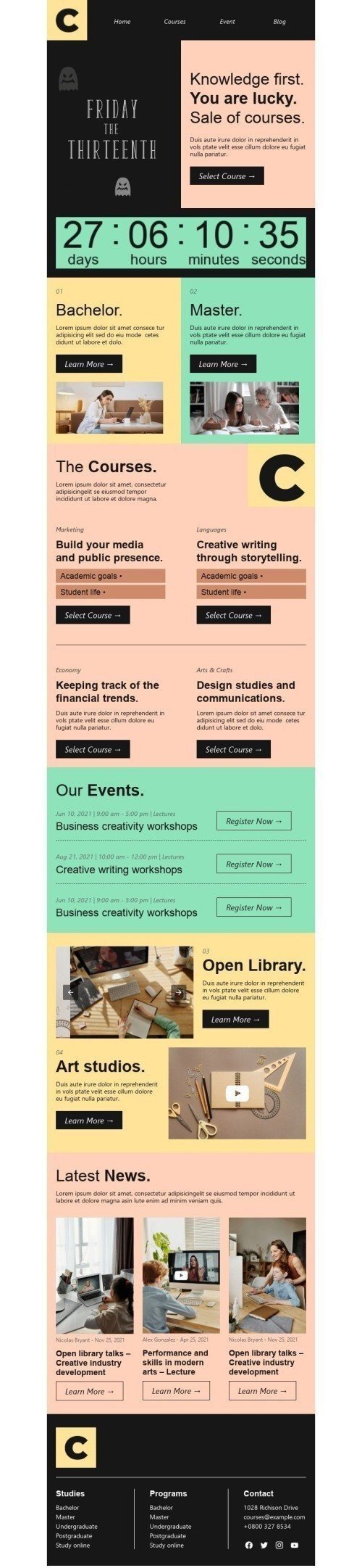 Modello Email Venerdì 13 «La conoscenza prima di tutto» per il settore industriale di Istruzione Visualizzazione mobile