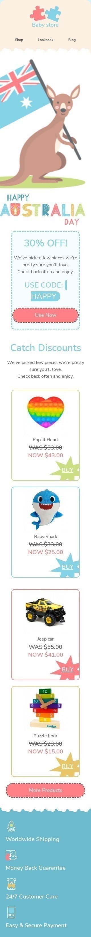 Modèle de courrier électronique Jour de l'Australie «Kangourou drôle» pour le secteur Mode Affichage mobile