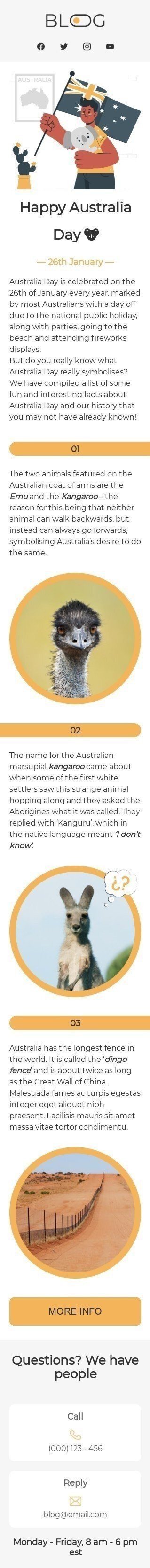 Шаблон письма к празднику День Австралии «Национальный государственный праздник» для индустрии «Публикации и Блог» мобильный вид