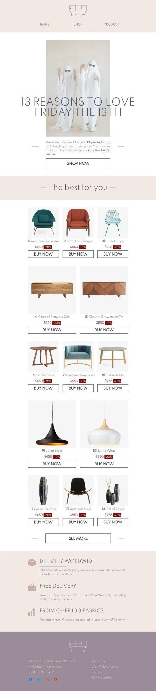 Friday the 13th Email Template «13 Reasons» for Furniture, Interior & DIY industry