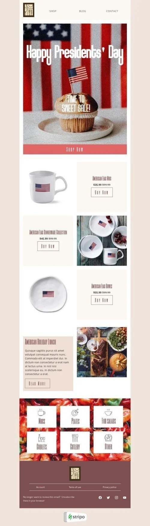 Presidents' Day Email Template «American Flag Dinnerware Collection» for Furniture, Interior & DIY industry