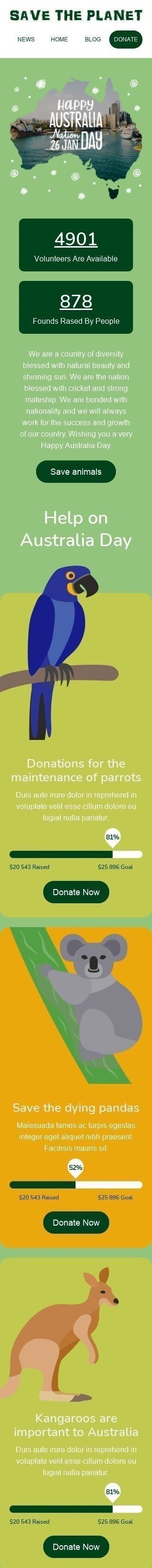 Modelo de E-mail de «Ajuda no Dia da Austrália» de Dia da Austrália para a indústria de Sem fins lucrativos e caridade Visualização de dispositivo móvel