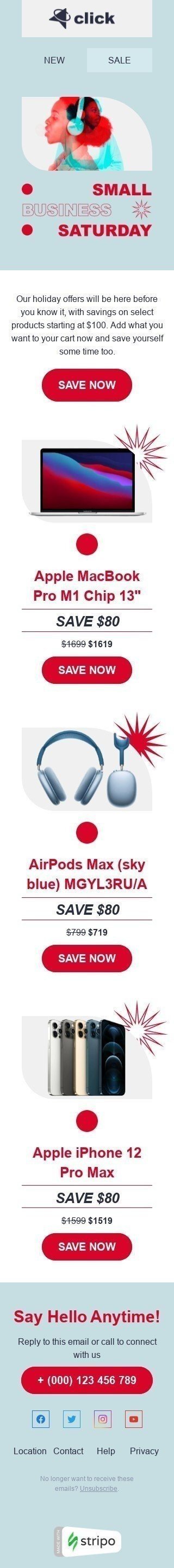 Шаблон листа до свята Суббота малого бізнесу «Заощаджуйте на покупках» для індустрії «Гаджети» мобільний вигляд