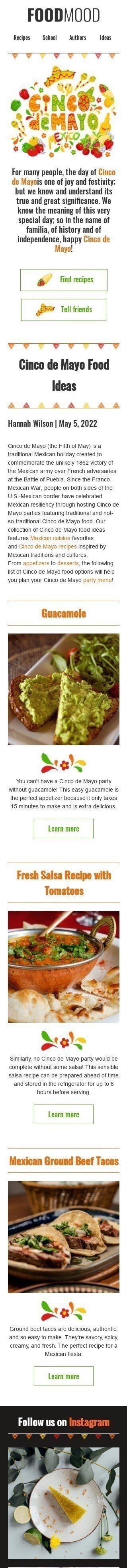 Modelo de E-mail de «Receita de Salsa Fresca» de Cinco de Mayo para a indústria de Alimentação Visualização de dispositivo móvel