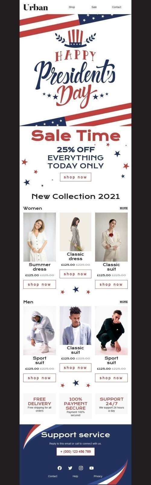 Modello Email Giorno dei presidenti «Nuovi arrivi» per il settore industriale di Moda Visualizzazione desktop