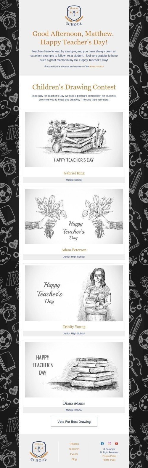 Шаблон письма к празднику Всемирный день учителей «Конкурс детского рисунка» для индустрии «Школа и Образование» мобильный вид