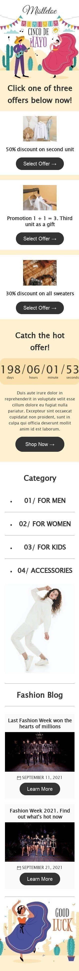 Шаблон листа до свята Сінко де Майо «Дізнайся, що зараз у моді» для індустрії «Мода» мобільний вигляд