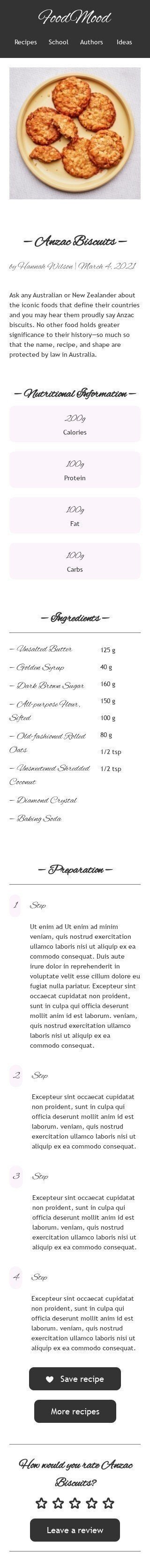 Plantilla de correo electrónico «Biscuits Anzac» de Día Anzac para la industria de Publicaciones y blogs Vista de móvil