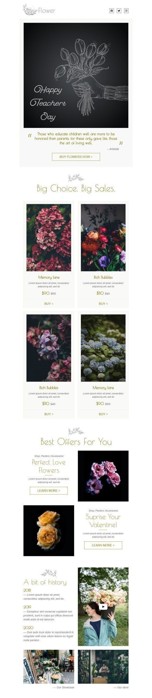 Weltlehrertag E-Mail-Vorlage «Blumen für Lehrer» für Geschenkartikel & Blumen-Branche Ansicht auf Mobilgeräten