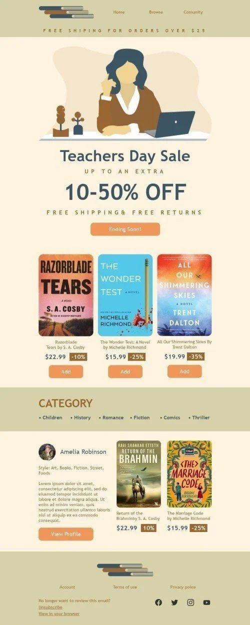 World Teachers' Day Email Template «Teachers Day Sale» for Books & Presents & Stationery industry