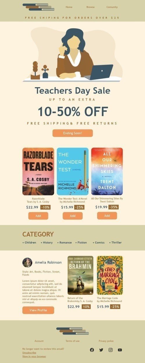 Шаблон письма к празднику Всемирный день учителей «Распродажа ко Дню учителя» для индустрии «Книги, Подарки, Канцтовары» мобильный вид