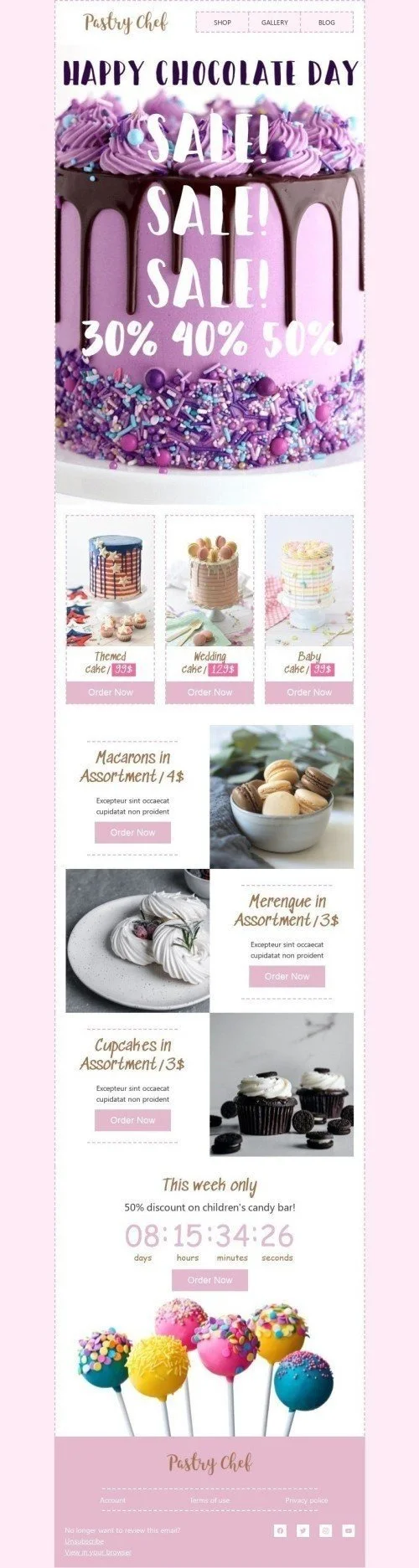 International Chocolate Day Email Template «Children's candy bar» for Food industry