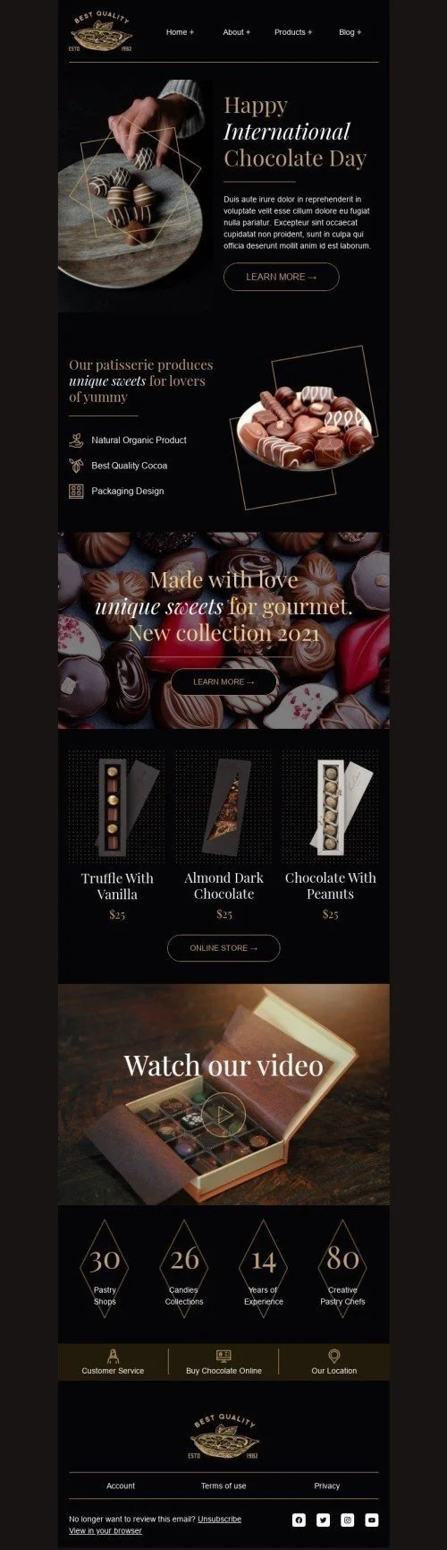 International Chocolate Day Email Template "Made with love" for Food industry