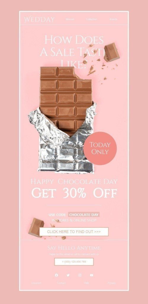 Modèle de courrier électronique Journée internationale du chocolat «Quel est le goût d'une vente ?» pour le secteur Mode Affichage mobile