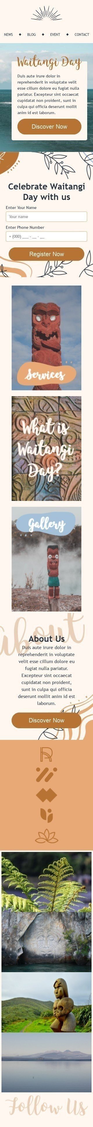 Modelo de E-mail de «O que é Waitangi Day?» de Dia de Waitangi para a indústria de Eventos Visualização de dispositivo móvel