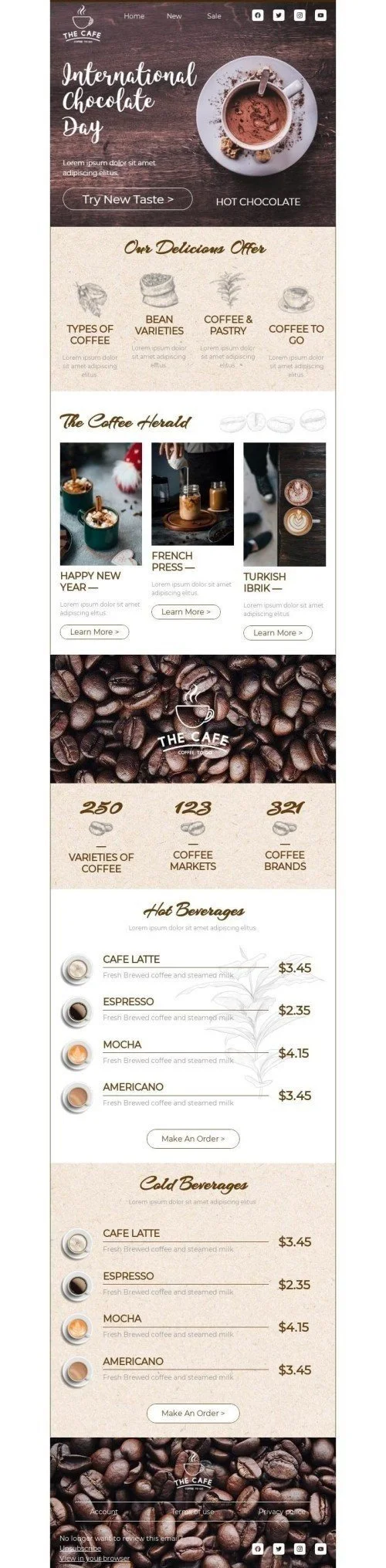 International Chocolate Day Email Template «Try a new taste» for Beverages industry