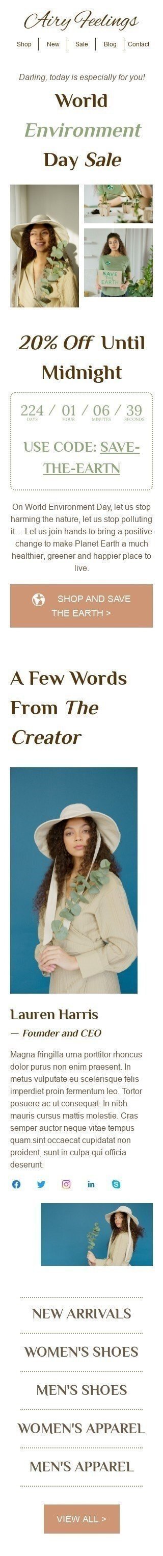 Шаблон листа до свята Всесвітній день охорони довкілля «Припиніть завдавати шкоди природі» для індустрії «Мода» мобільний вигляд