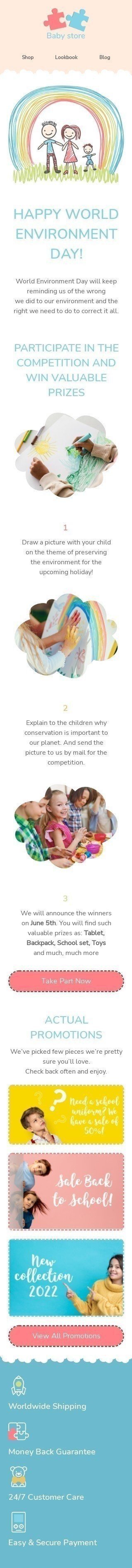 Modello Email Giornata mondiale dell'ambiente «Concorso di disegno» per il settore industriale di Prodotti per bambini Visualizzazione mobile