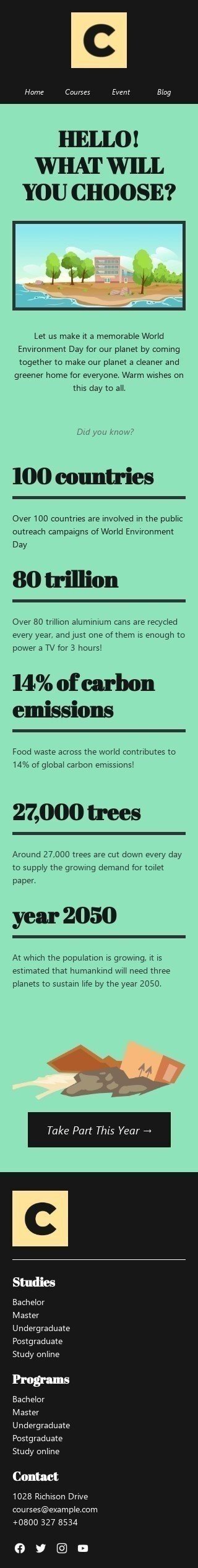 Modèle de courrier électronique Journée mondiale de l'environnement «Que choisirez-vous ?» pour le secteur Événements Affichage mobile