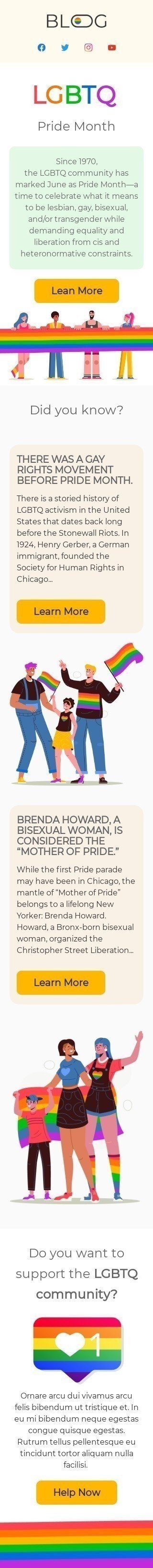 LGBTQ Pride Month Email Template "Love is love" for Publications & Blogging industry mobile view