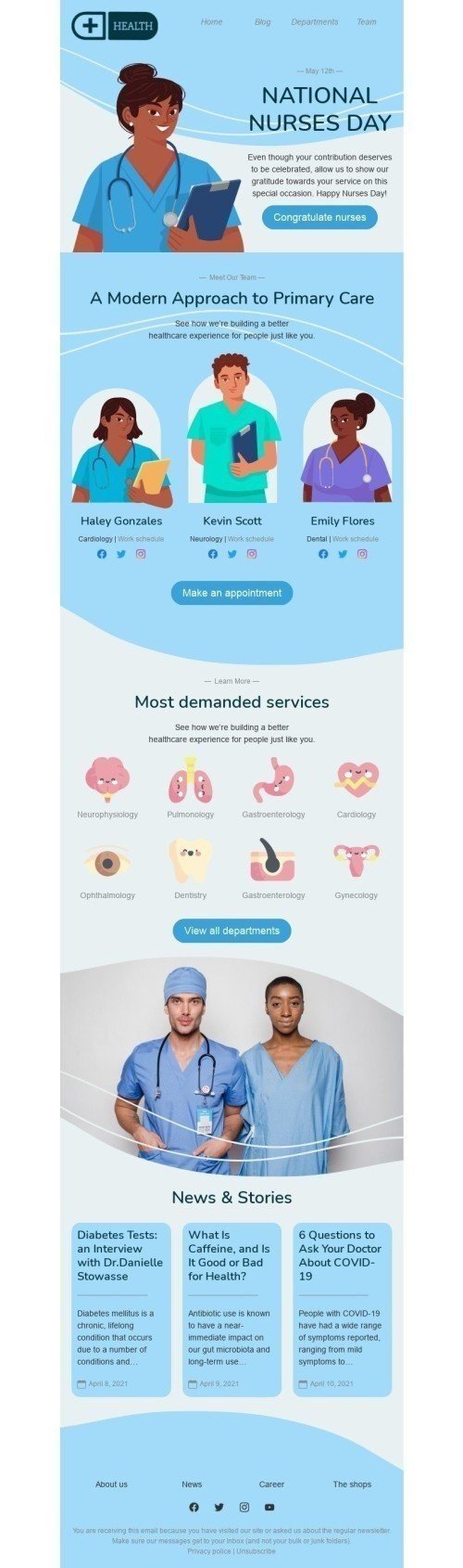 International Nurses Day Email Template "Congratulate nurses" for Health and Wellness industry desktop view