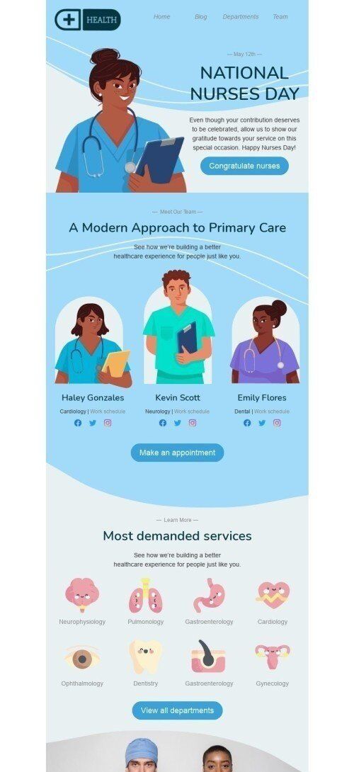 International Nurses Day Email Template "Congratulate nurses" for Health and Wellness industry mobile view