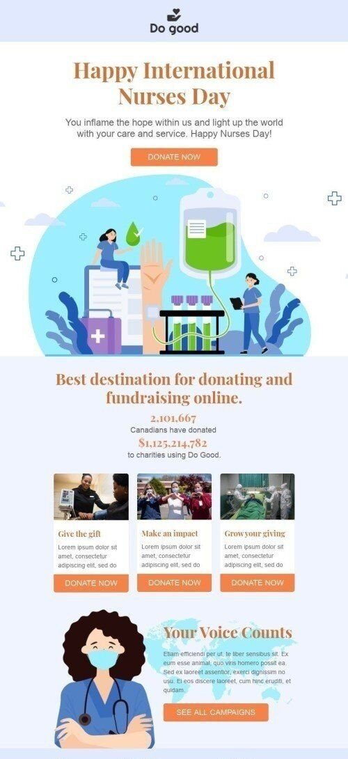 International Nurses Day Email Template «Give the gift​» for Nonprofit industry mobile view