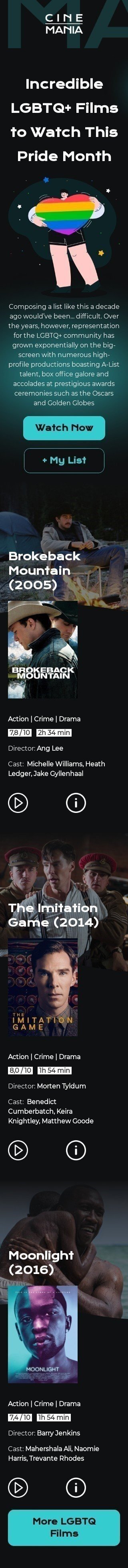 Шаблон листа до свята Місяць історії ЛГБТ «Неймовірні фільми про ЛГБТК+» для індустрії «Фільми» мобільний вигляд