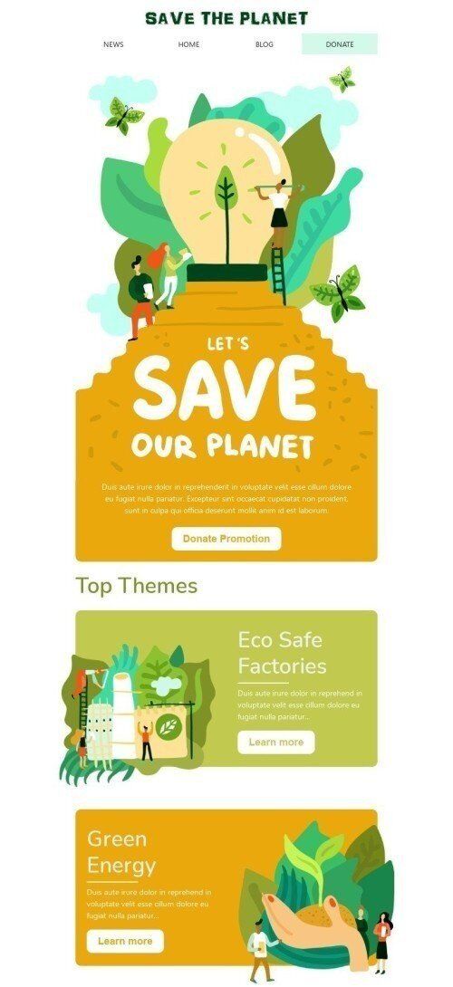 Stunde der Erde E-Mail-Vorlage «Rette den Planeten» für Gemeinnützig & Wohltätigkeit-Branche Ansicht auf Mobilgeräten