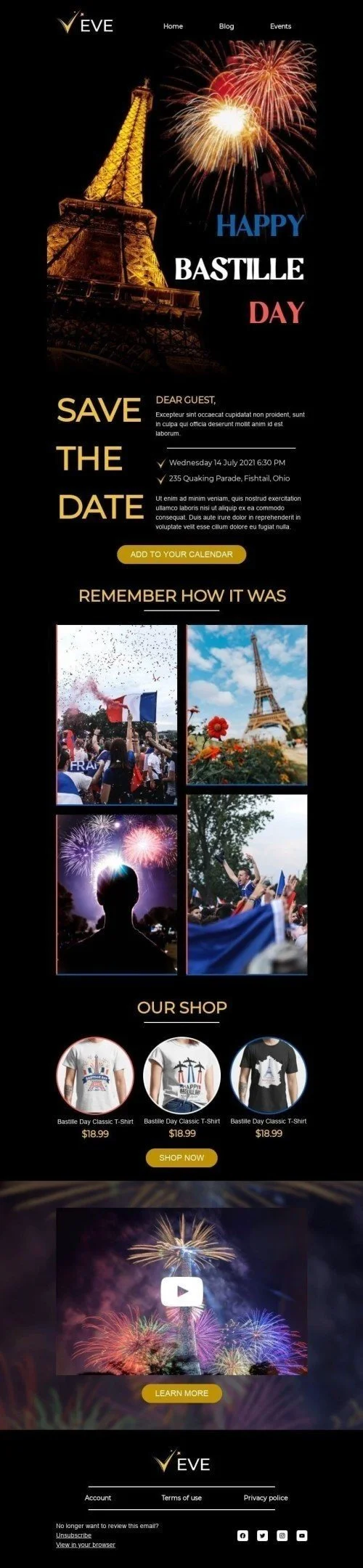 Bastille Day Email Template "Dear Guest" for Hobbies industry