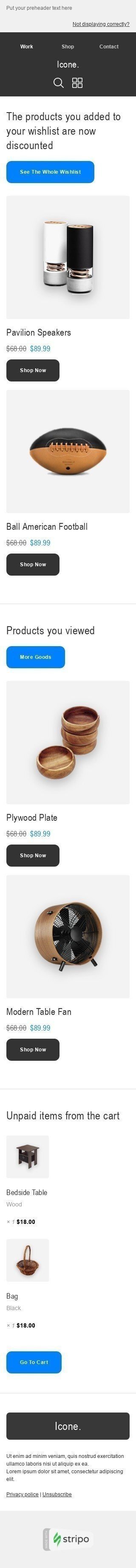 Modelo de E-mail de «Desejos de longa data» de Carrinho abandonado para a indústria de Móveis, Decoração e DIY Visualização de dispositivo móvel