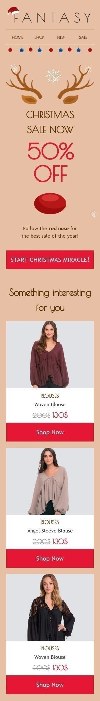 Modelo de E-mail de «Comece um milagre de Natal» de Natal para a indústria de Moda Visualização de dispositivo móvel