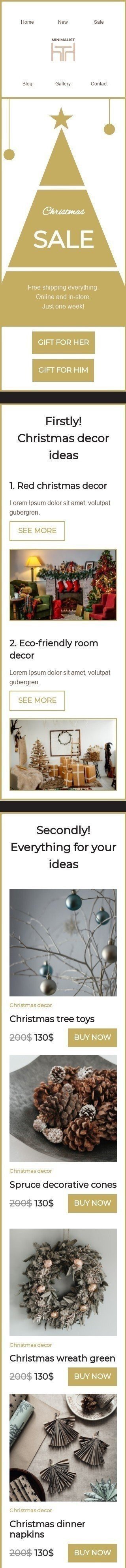 Weihnachten E-Mail-Vorlage «Ideen für Weihnachtsdeko» für Möbel, Innenausstattung & DIY-Branche Ansicht auf Mobilgeräten