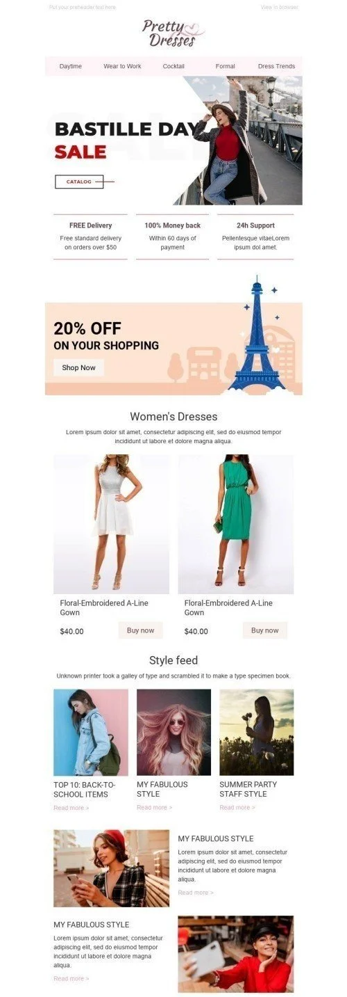 Bastille Day Email Template «In the spotlight» for Fashion industry