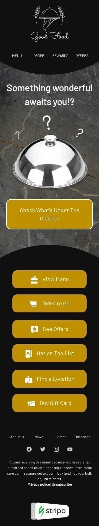 Teaser E-Mail-Vorlage «Etwas Wundervolles» für Restaurants-Branche Ansicht auf Mobilgeräten