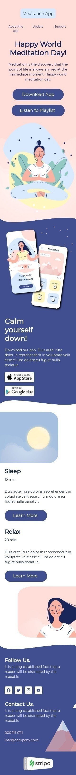 Modèle de courrier électronique Journée mondiale de la méditation «Calme-toi !» pour le secteur Logiciels & Technologie Affichage mobile