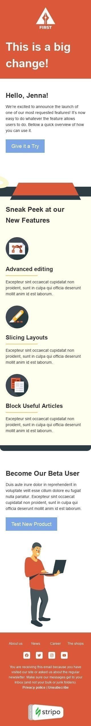 Шаблон письма «Станьте нашим бета-пользователем» тематики Обновление продукта для индустрии «Дизайн» мобильный вид