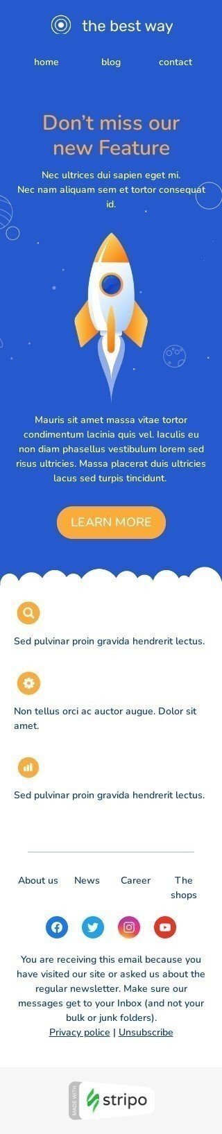 Шаблон письма «Не пропустите нашу новую функцию» тематики Обновление продукта для индустрии «Школа и Образование» мобильный вид