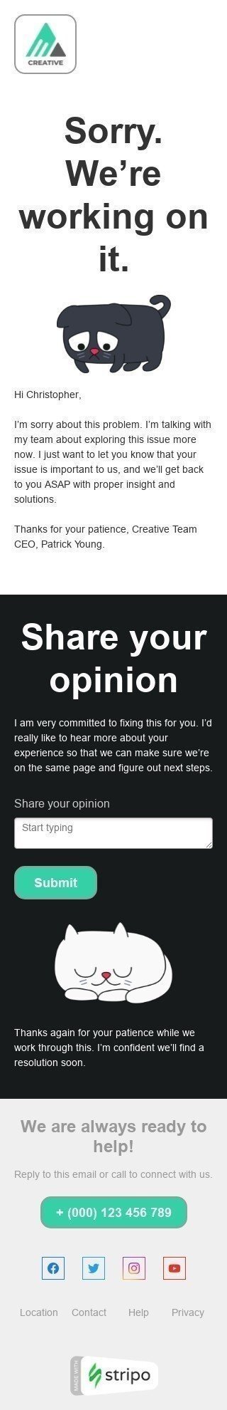 Шаблон листа «Ми над цим працюємо» тематики Вибачення для індустрії «Дизайн» мобільний вигляд