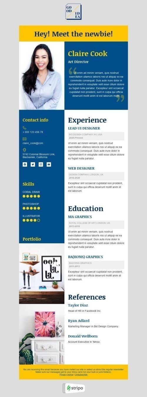 Internal Email Template «Art Director» for Human Resources industrydesktop view