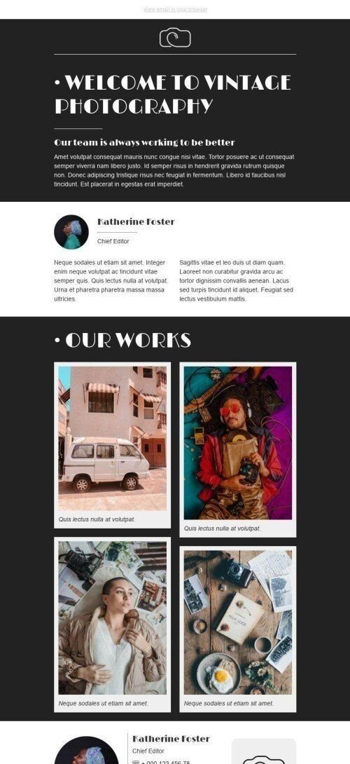 Plantilla de correo electrónico «Editor jefe» de Bienvenida para la industria de Fotografía Vista de móvil