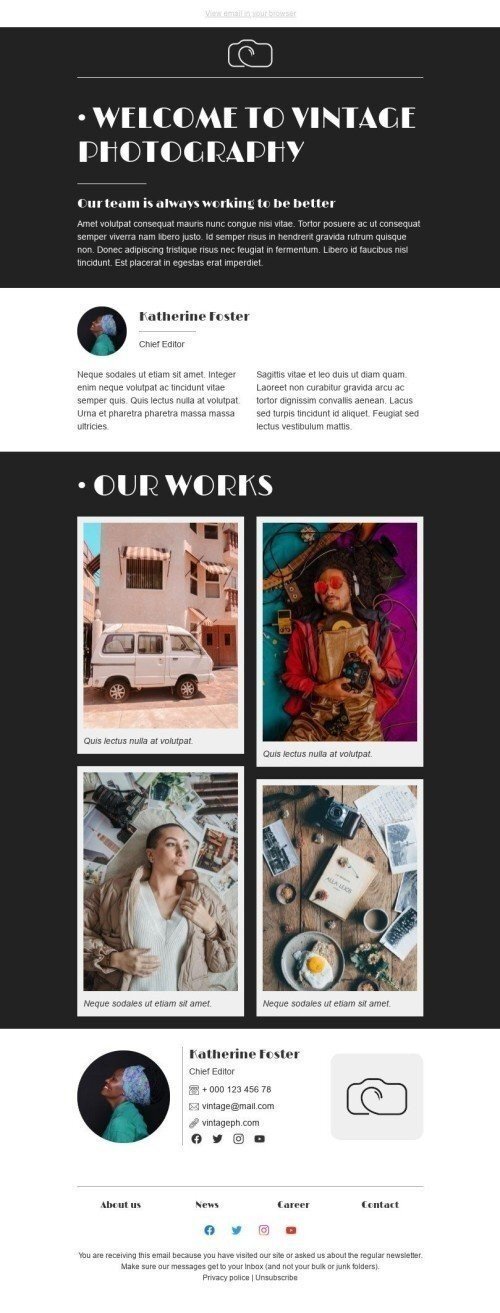 Welcome Email Template «Chief Editor» for Photographer industrydesktop view