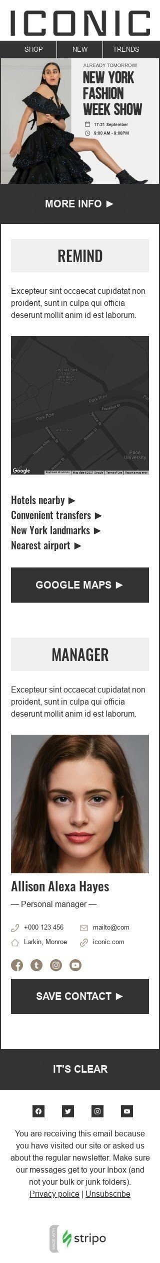 Шаблон письма к празднику Неделя моды «Последнее напоминание» для индустрии «Мода» мобильный вид
