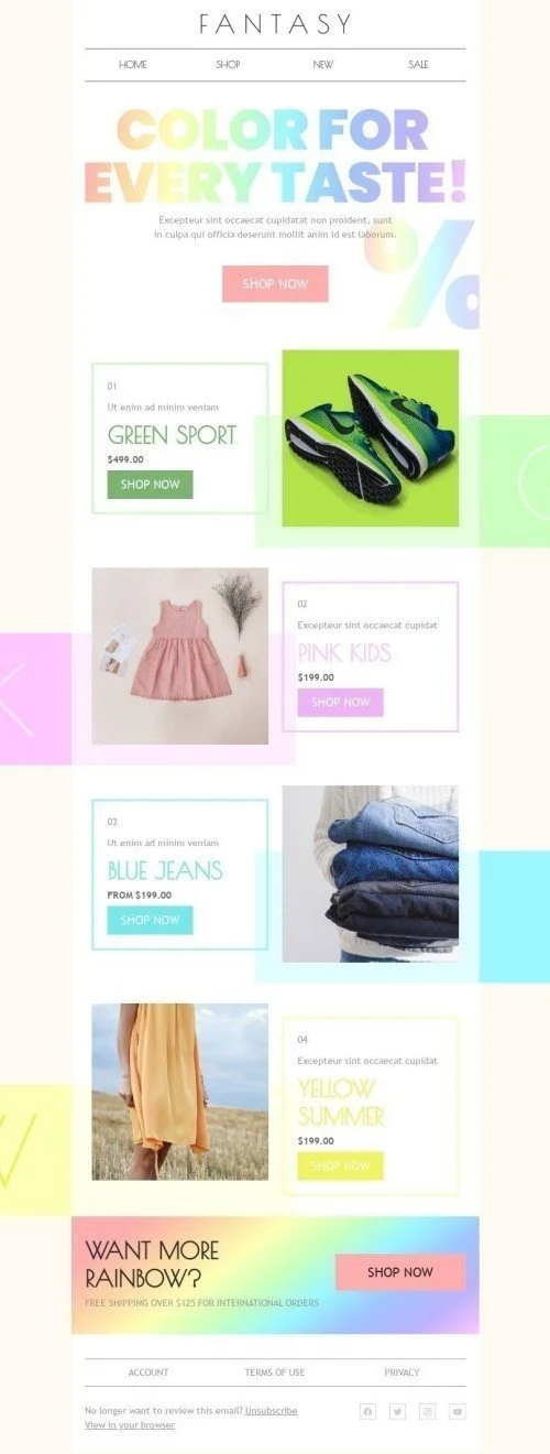Promo Email Template «Rainbow» for Fashion industry